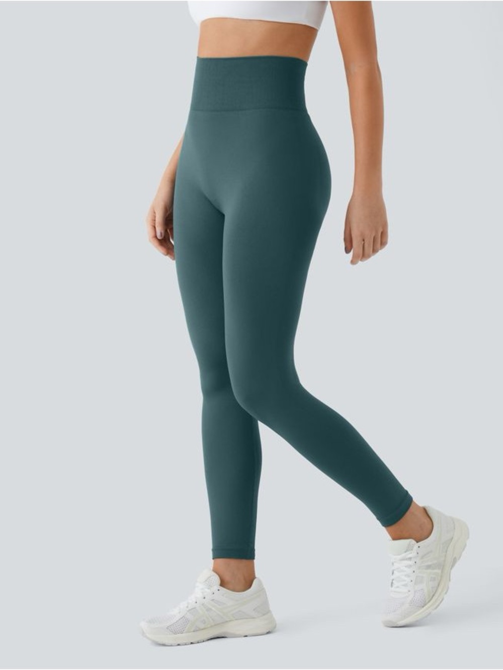 HALARA OneForm Seamless Flow High Waisted Ruched Plain Leggings - Teal Full Lgth